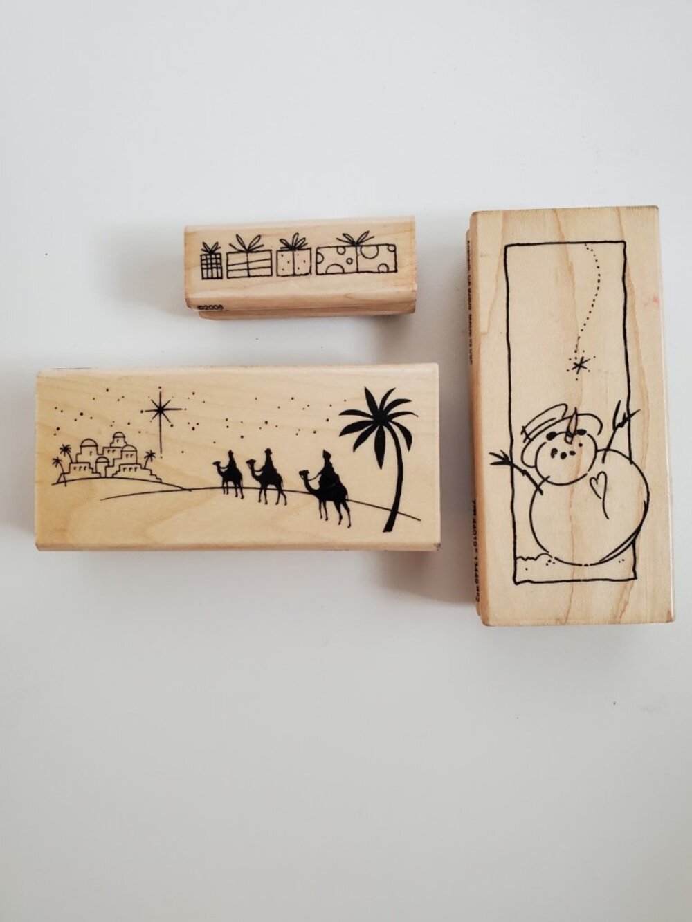 Stampendous Christmas Rubber Stamps Lot 3 Nativity Scene Snowman Gifts Mounted
